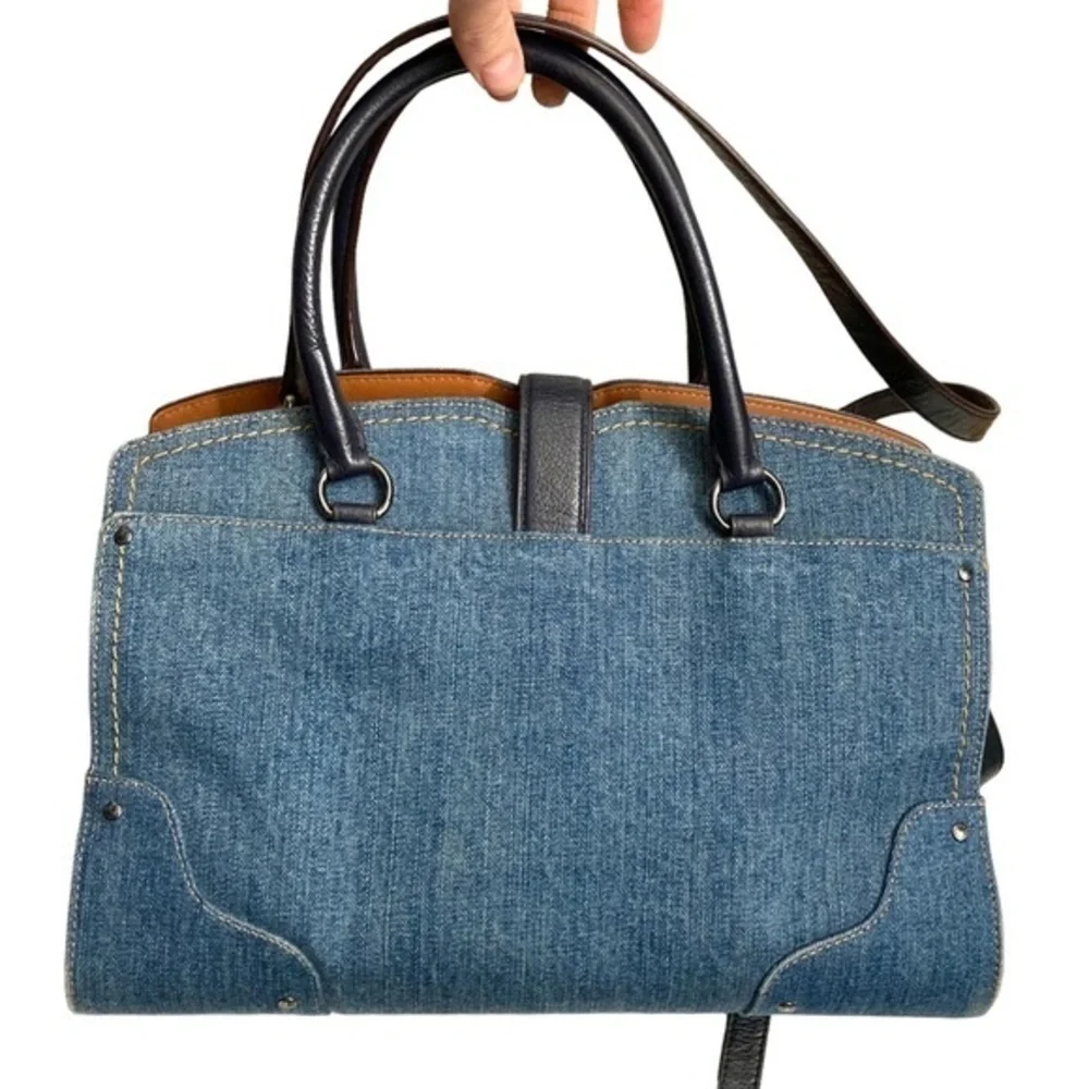 Coach Mercer 30 Satchel Colorblock Denim 37786 Dark Blue Leather Turnlock